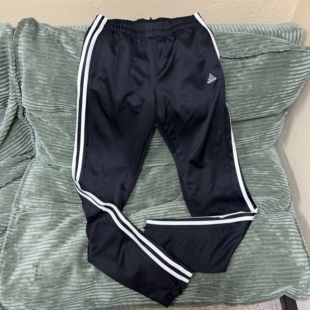 Adidas Black Track Pants with White Stripes
